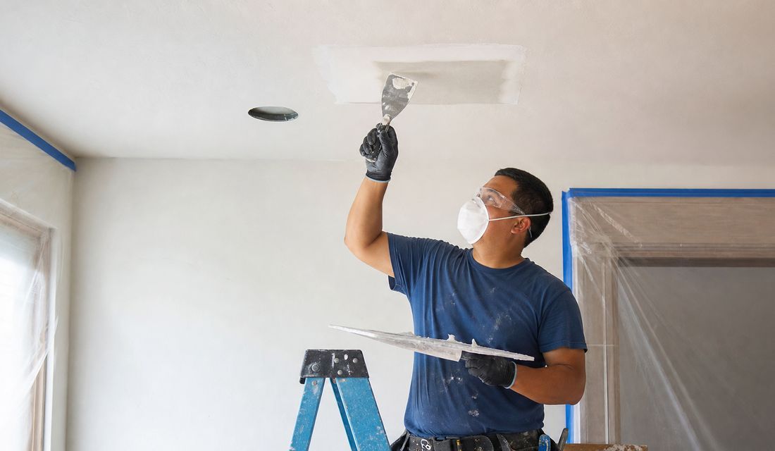 Repaired drywall ceiling in a home