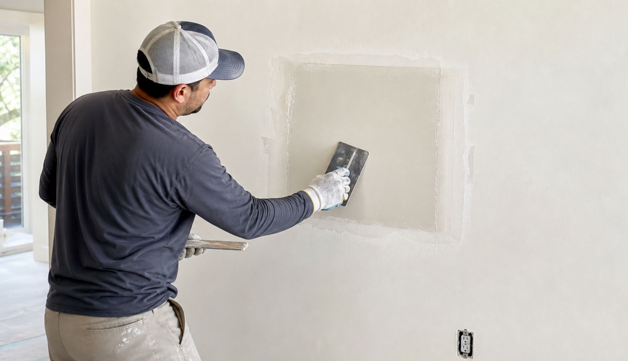 Patched hole in a drywall wall