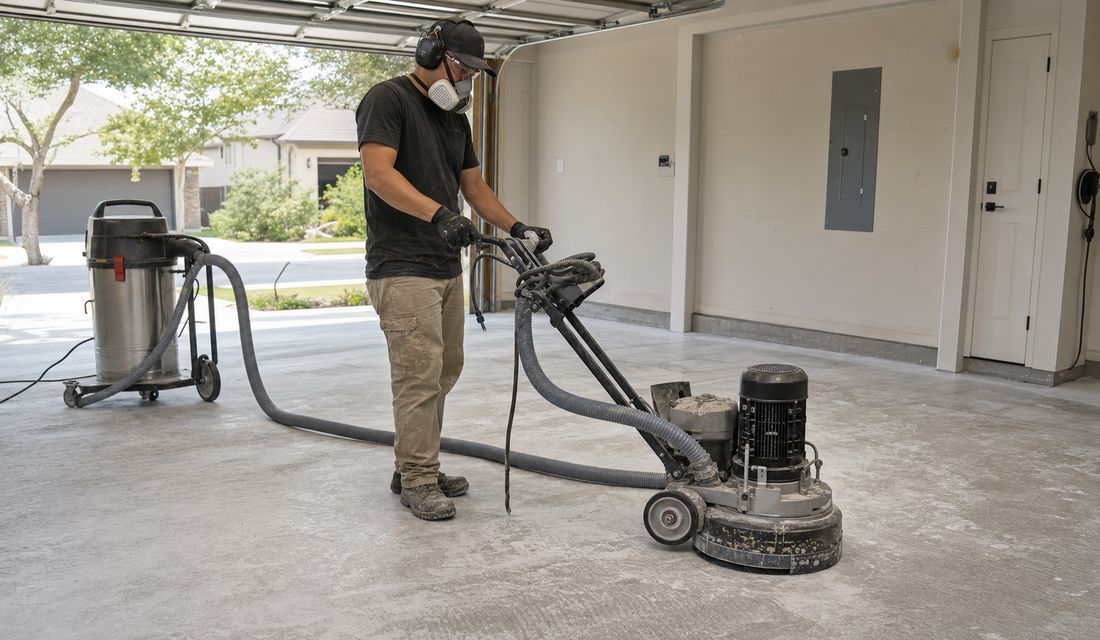 Contractor diamond-grinding concrete before epoxy coating