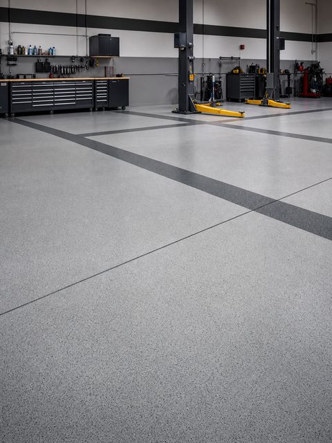 Finished commercial epoxy service-bay floor