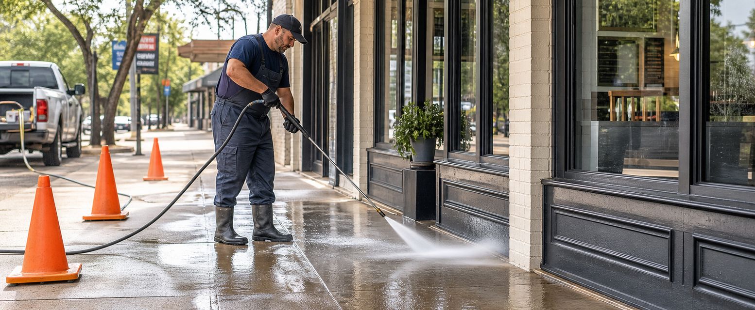 Commercial storefront washing