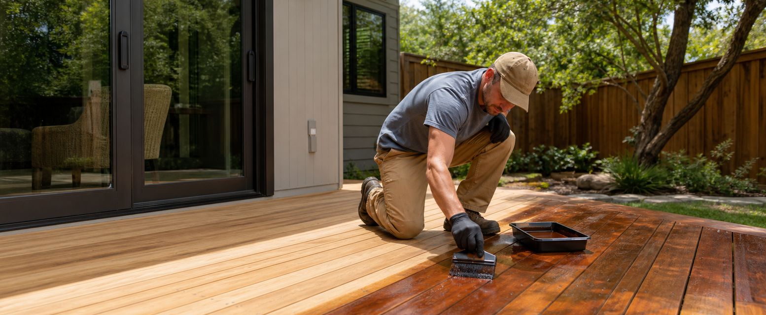 Stained wood porch beam