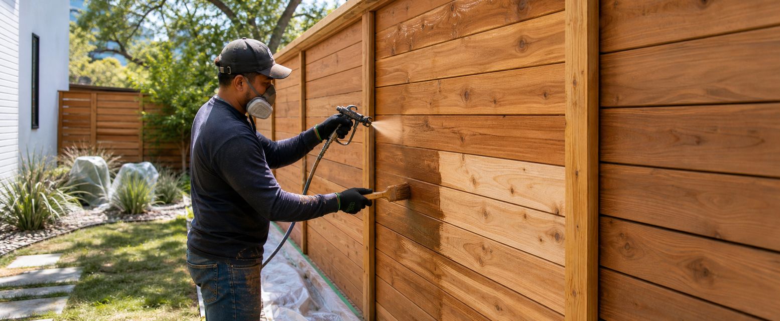 Newly stained wood fence