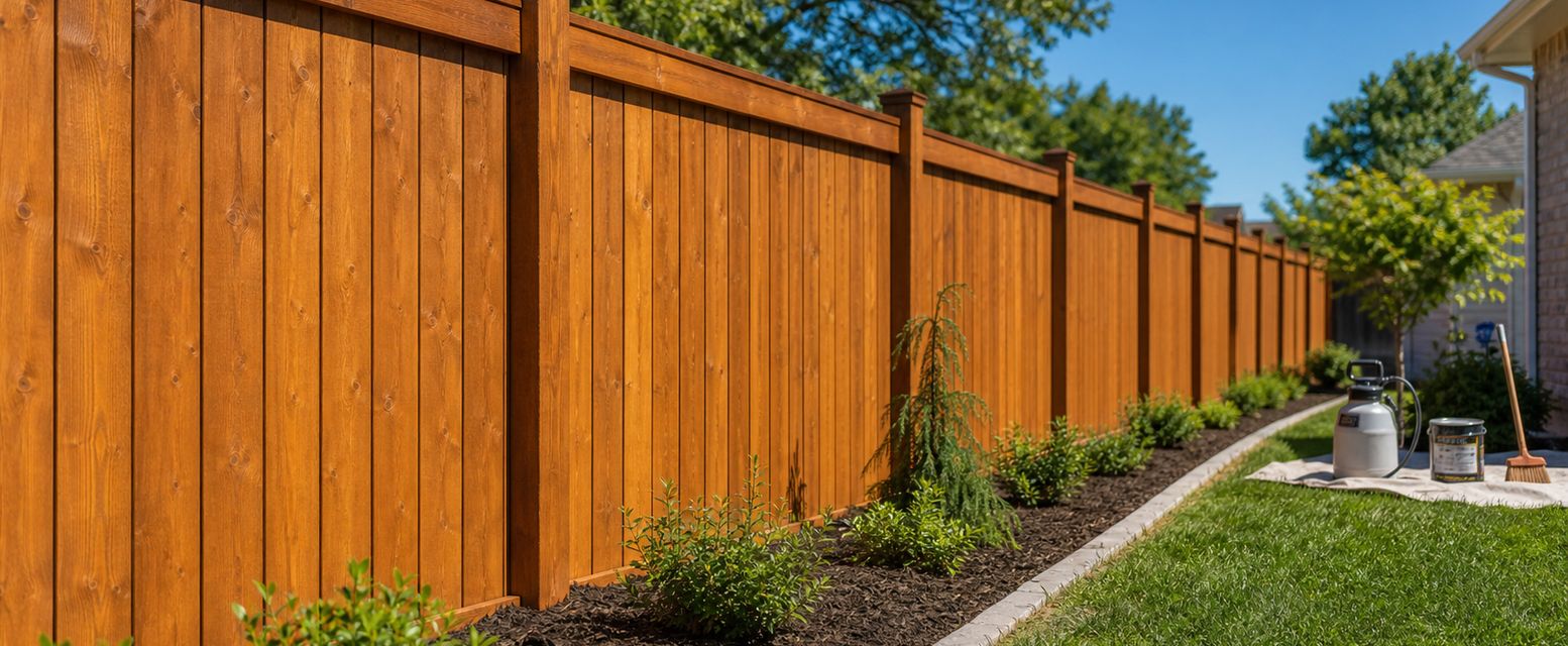 Newly stained wood fence