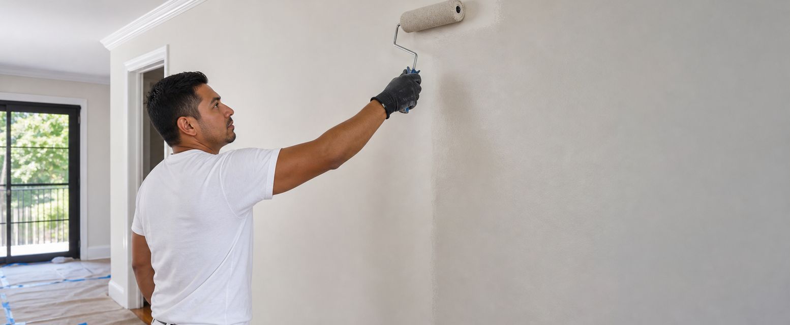 Freshly painted wall after wallpaper removal
